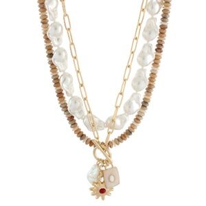 Stone Multi Chain Triple Necklace